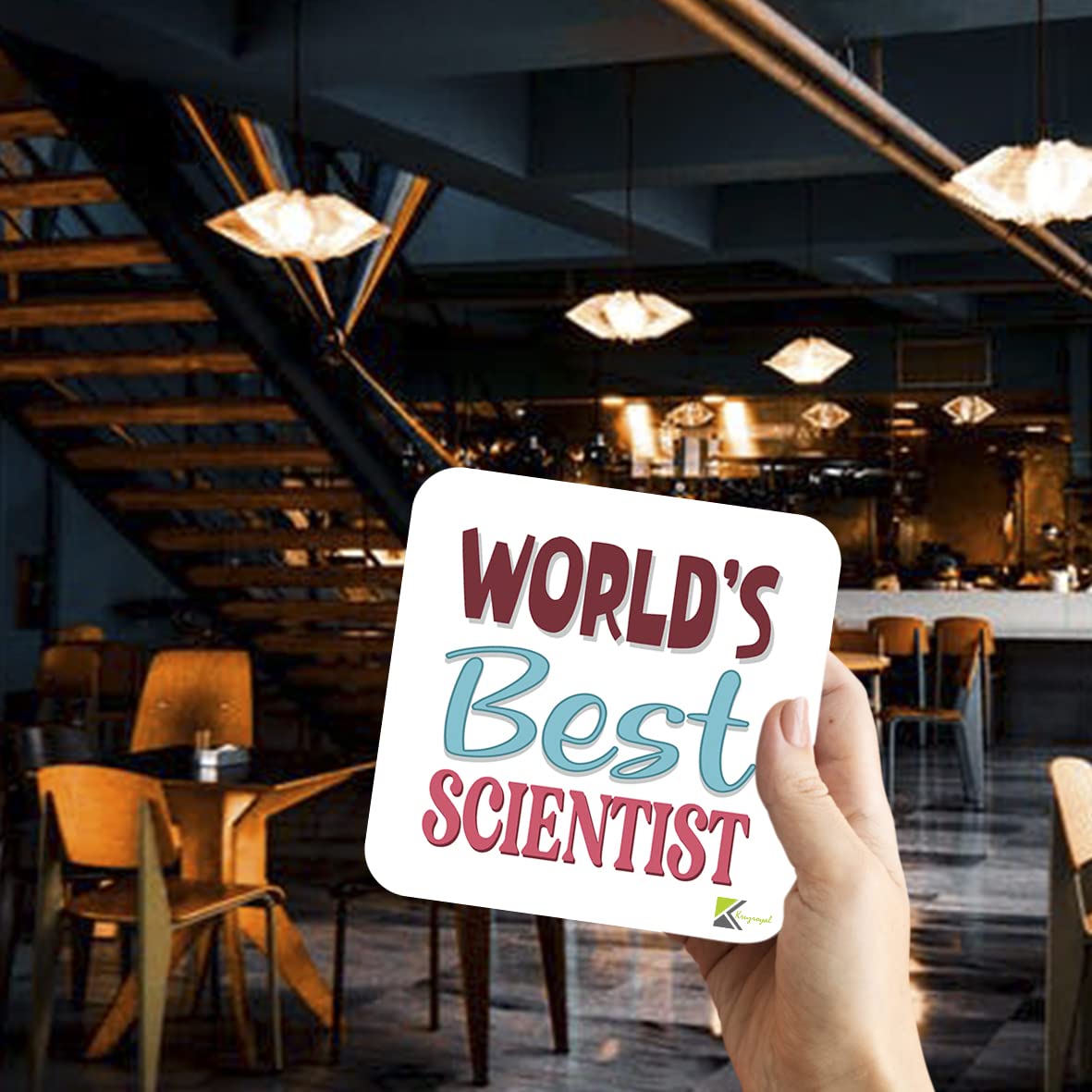 WB056 World's Best Scientist MDF Wooden Coaster by Kruzroyal | Gift for Scientist | Unique Novelty Present | 9cm x 9cm | Coffee Tea MDF Wooden Coaster