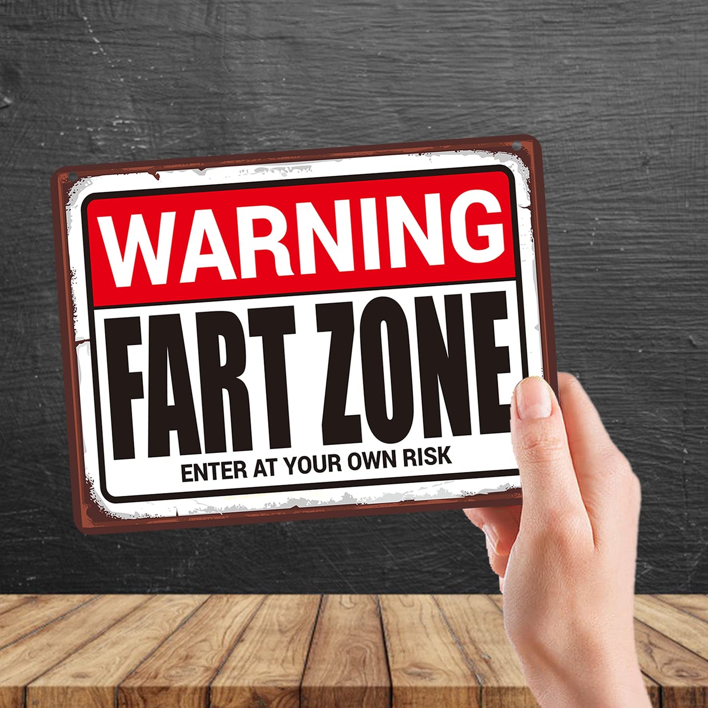 Kruzroyal MP197 Warning: Fart Zone Enter at your risk Funny Novelty Retro Vintage Metal Wall Sign Plaque 20cm x 15cm