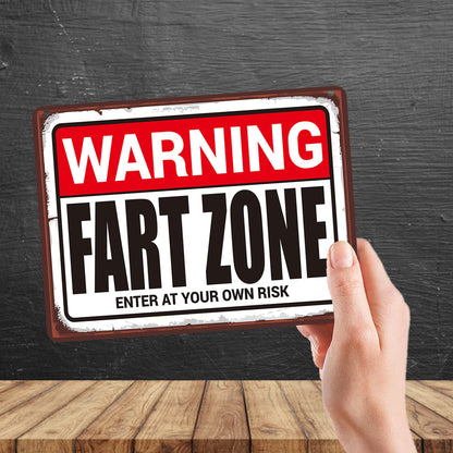 Kruzroyal MP197 Warning: Fart Zone Enter at your risk Funny Novelty Retro Vintage Metal Wall Sign Plaque 20cm x 15cm
