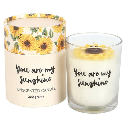 You are My Sunshine Candle with 3D Sunflower, Inspirational Message, Unscented Decorative Candle with 25-Hour Burn Time, Gift-Ready Sunflower Print Packaging, Perfect for Special Occasions