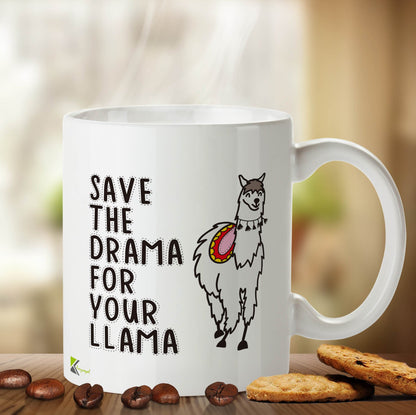 Kruzroyal DZ407 Save The Drama for Your Llama Funny Novelty Great Gift Idea Coffee Tea Mug