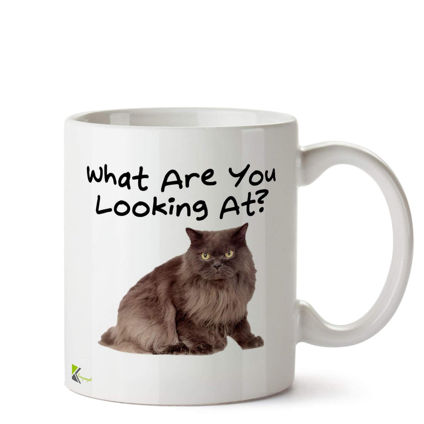 Kruzroyal What are You Looking at Funny Cat Mug | Sarcastic Pet Owner Humour Ceramic Coffee Tea Cup Gift for Grumpy Cat Lover