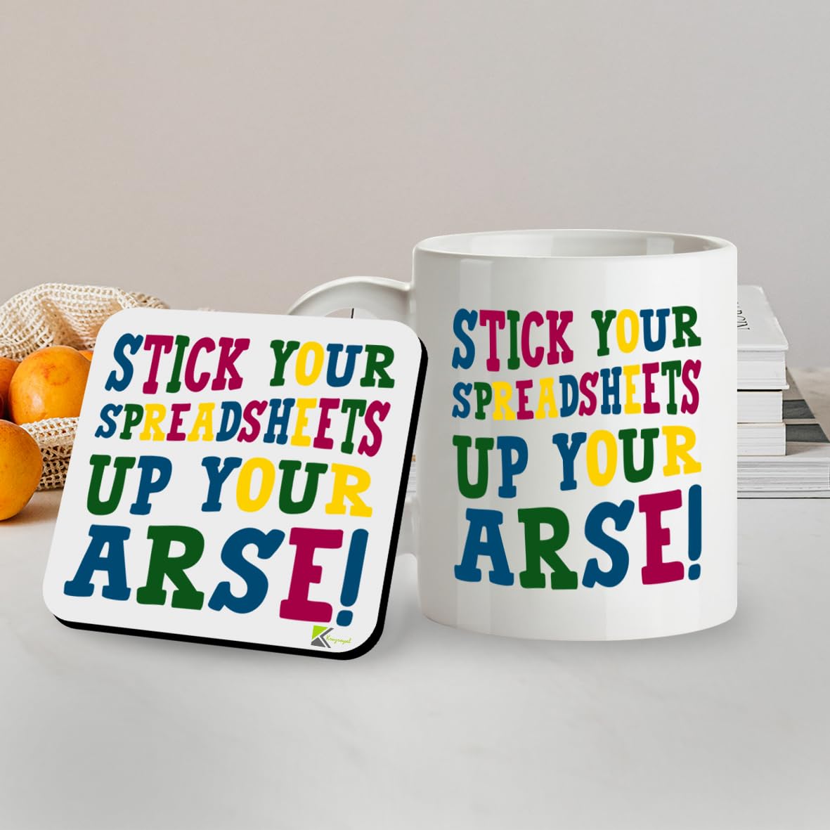 SM058 Stick Your Spreadsheets up Your arse! - Rude 11OZ Mug & Matching Coaster Set