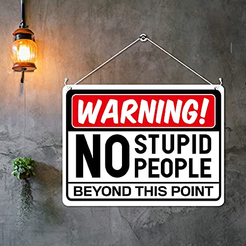 Kruzroyal MP348 WARNING!, No stupid people beyond this point. Funny Novelty Retro Vintage Metal Wall Sign Plaque 20cm x 15cm