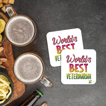 WB061 World's Best Veterinarian MDF Wooden Coaster by Kruzroyal | Gift for Veterinarian | Unique Novelty Present | 9cm x 9cm | Coffee Tea MDF Wooden Coaster
