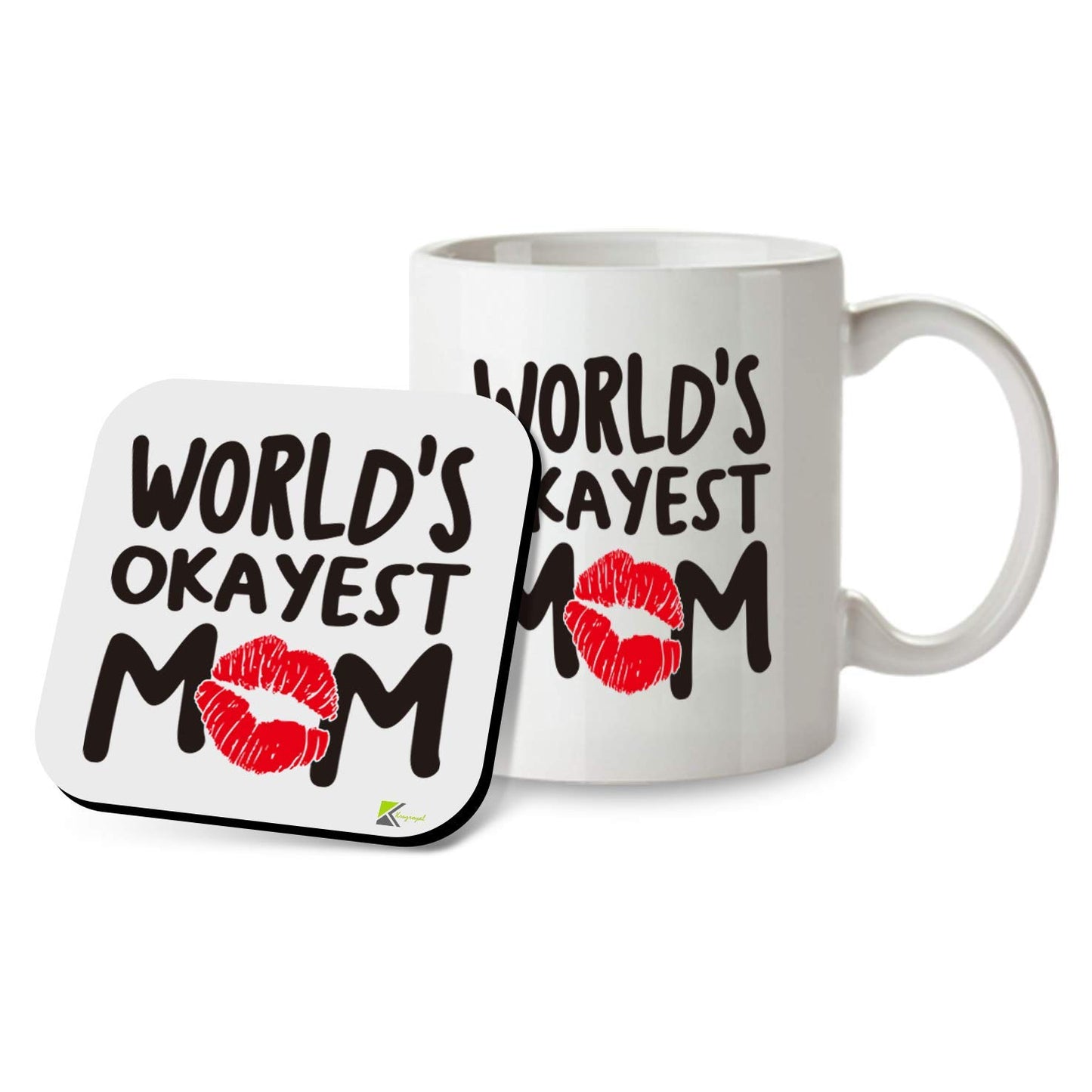 Kruzroyal SM070 World's Okayest Mom - Ceramic Tea Coffee 11OZ Mug & Matching Coaster Set for Mom Mum Aunty Grandma