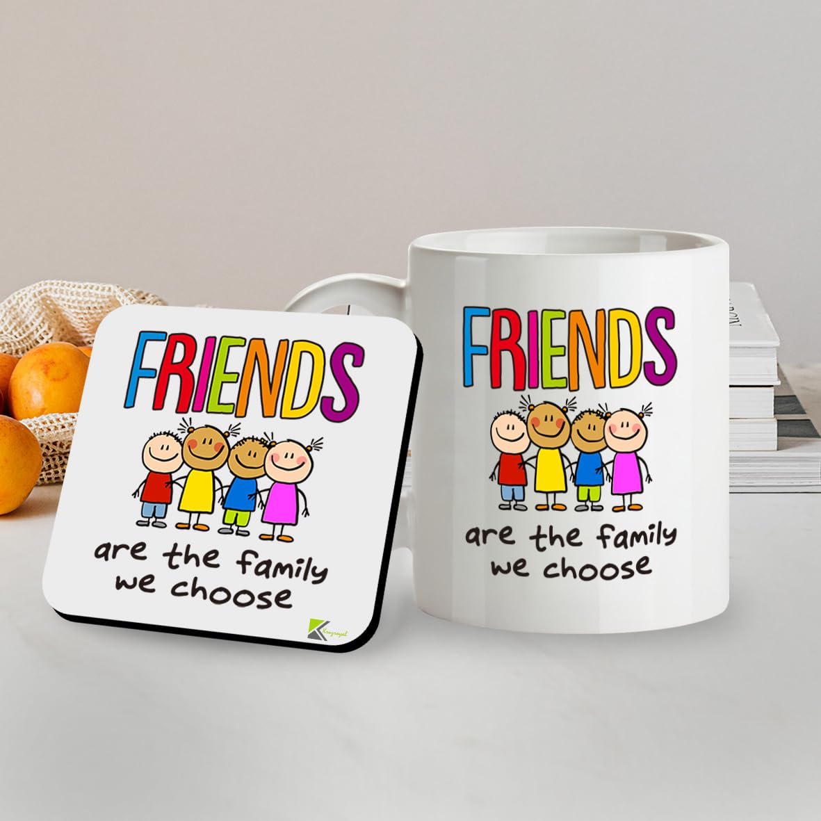 Kruzroyal SM007 Friends are The Family we Choose - Mug & Matching Coaster Set