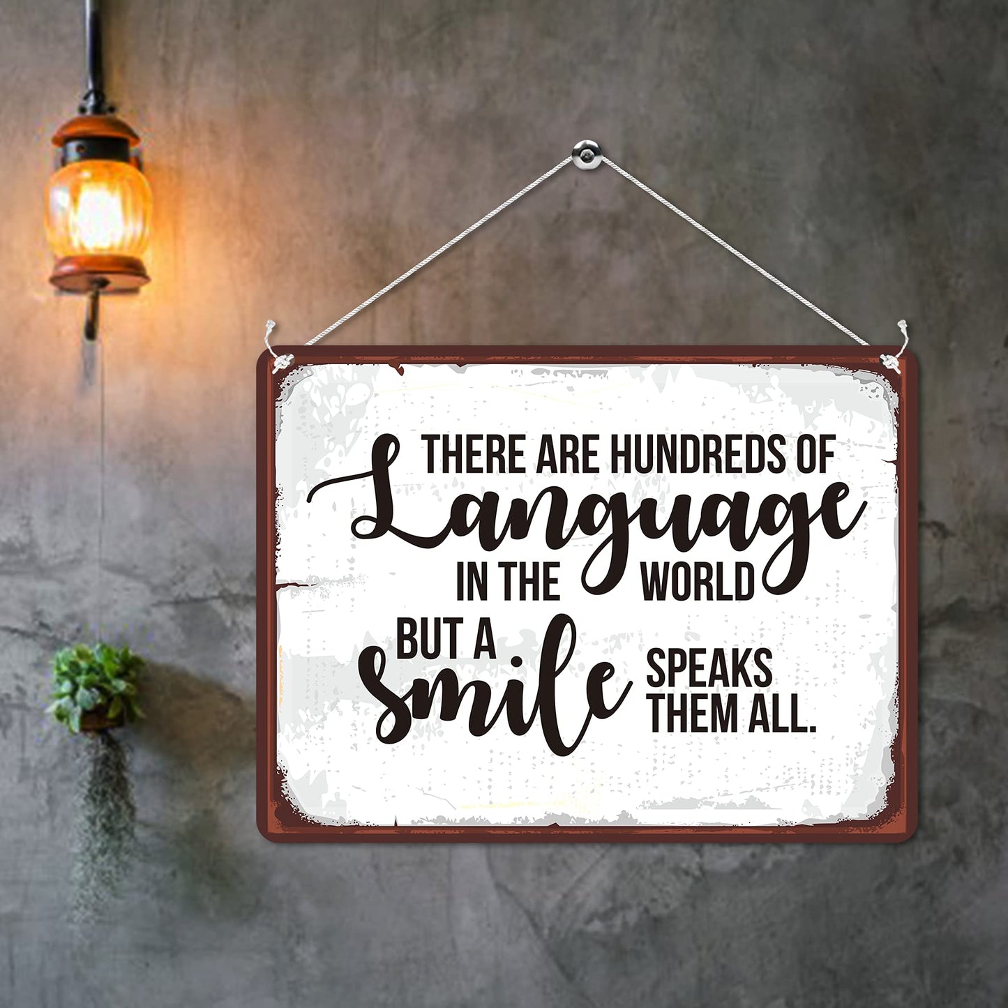 Kruzroyal MP184 There are hundreds of language in the world, but a smile speaks them all. Funny Novelty Retro Vintage Metal Wall Sign Plaque 20cm x 15cm