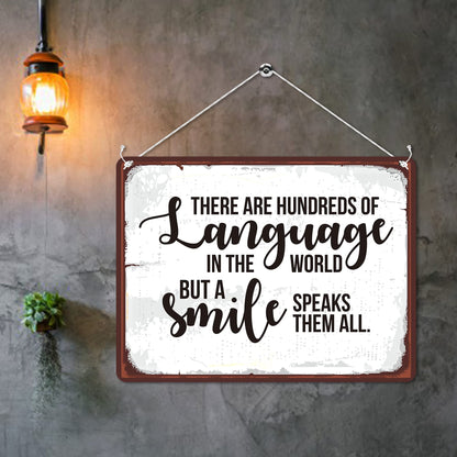 Kruzroyal MP184 There are hundreds of language in the world, but a smile speaks them all. Funny Novelty Retro Vintage Metal Wall Sign Plaque 20cm x 15cm