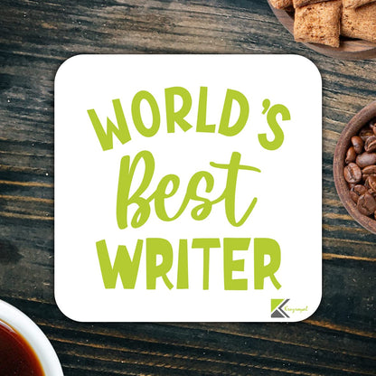 WB021 World's Best Writer MDF Wooden Coaster by Kruzroyal | Gift for Writer | Unique Novelty Present | 9cm x 9cm | Coffee Tea MDF Wooden Coaster