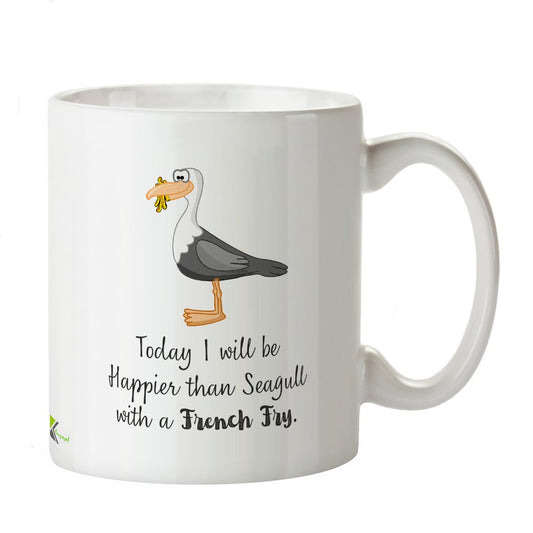 Kruzroyal Funny Seagull Mug, Today i Will be Happier Than Seagull with a French Fry, Motivational Gift for Friend, Coworker or Mum, Novelty Gift Idea Coffee Tea Mug 11 oz
