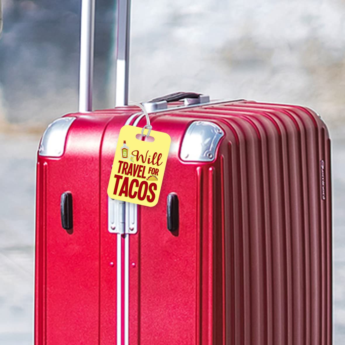 LT069 Will Travel for Tacos Novelty Funny Unique Designer Gift Glossy Plastic Suitcase Luggage Tag
