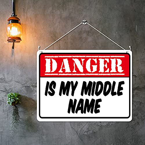 Kruzroyal MP337 DANGER,Is my middle name. Funny Novelty Retro Vintage Metal Wall Sign Plaque 20cm x 15cm