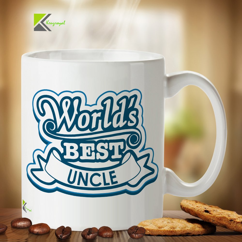 Kruzroyal World's Best Uncle Mug, Great Gift Idea Coffee Tea Mug Novelty Gift for Him from Niece or Nephew, White Ceramic Coffee Cup, 11 oz DZ108