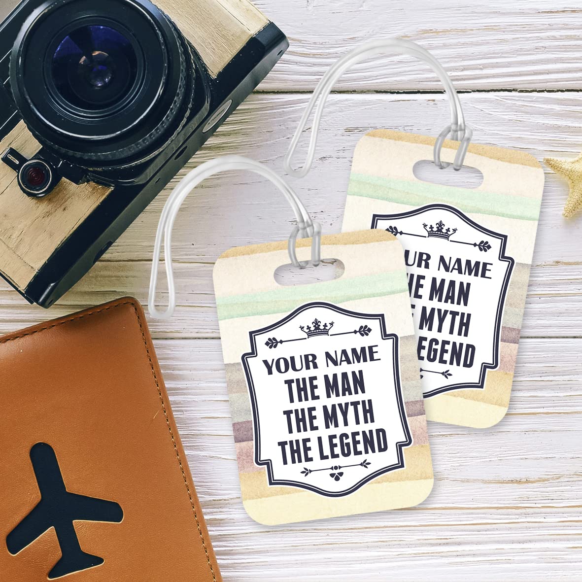 PLT240 Personalised Dad Name : The Man The Myth The Legend Novelty Funny Unique Designer Gift Glossy Plastic Suitcase Luggage Tag