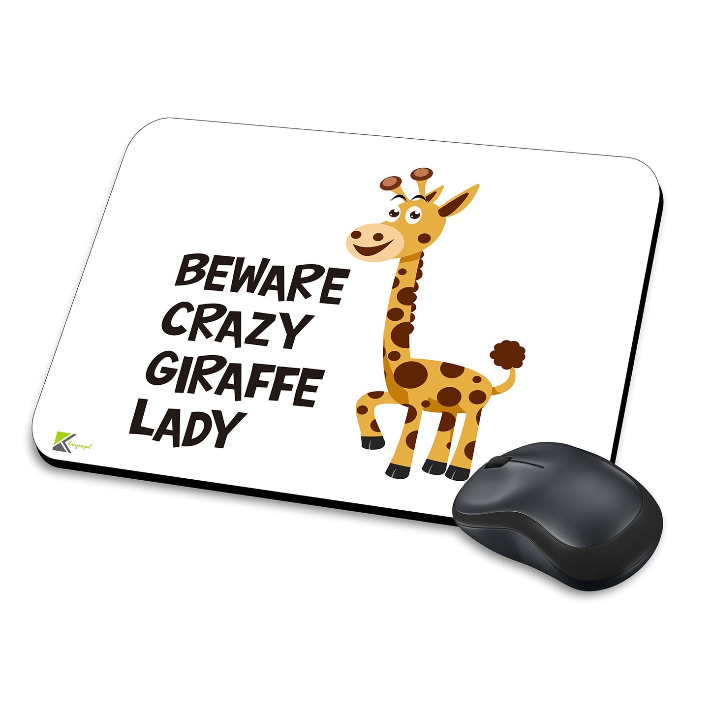 MM105 - Beware Crazy Giraffe Lady Funny Novelty Gift Mousemat/MousePad Anti Slip Laptop Computer PC Mouse Mat