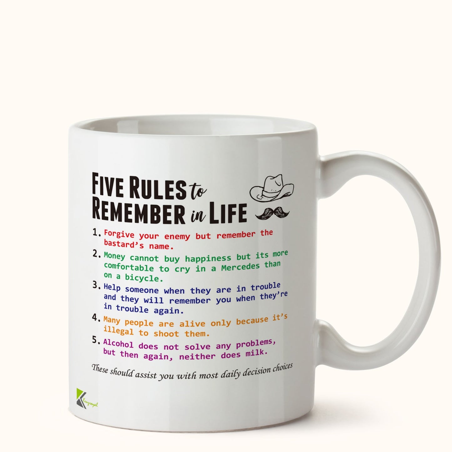 Kruzroyal Five Rules to Remember in Life Funny Coffee Tea 10Oz Mug Sold