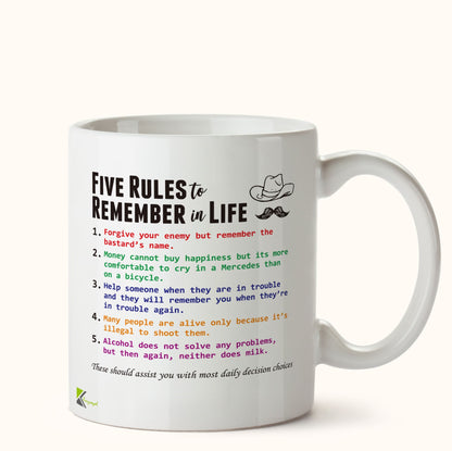 Kruzroyal Five Rules to Remember in Life Funny Coffee Tea 10Oz Mug Sold