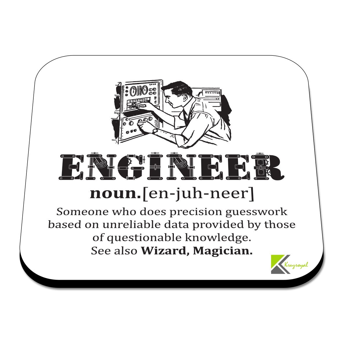 Engineer Definition Coaster | Funny Engineering Gift for Men Dad Colleagues | Wooden MDF Desk Accessory | Graduation Leaving Present