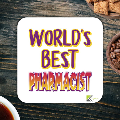 WB058 World's Best Pharmacist MDF Wooden Coaster by Kruzroyal | Gift for Pharmacist | Unique Novelty Present | 9cm x 9cm | Coffee Tea MDF Wooden Coaster
