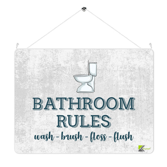 MP204 Bathroom Rules Wash/Brush/Floss/Flush Funny Novelty Retro Vintage Metal Wall Sign Plaque 20cm x 15cm