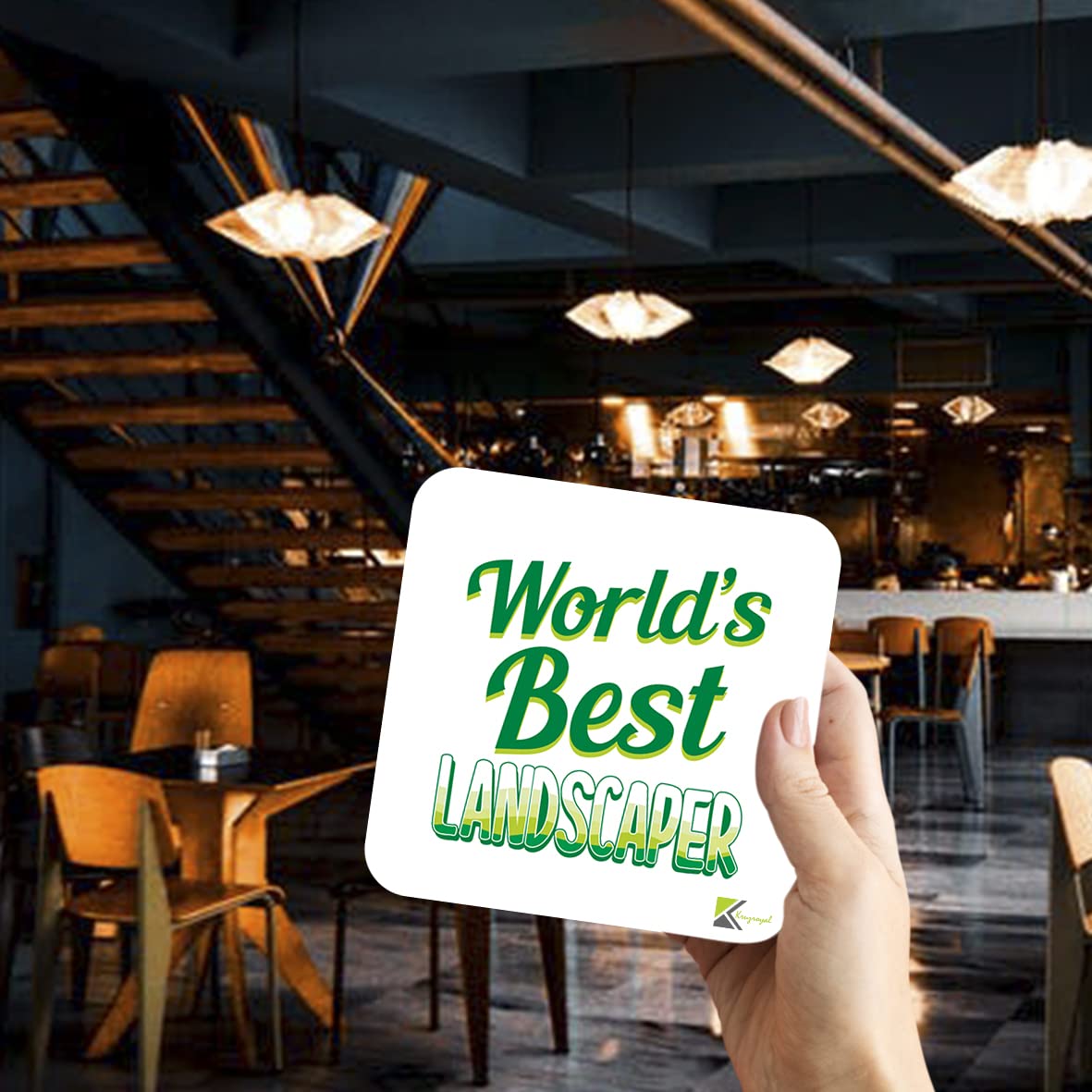 WB032 World's Best Landscaper MDF Wooden Coaster by Kruzroyal | Gift for Landscaper | Unique Novelty Present | 9cm x 9cm | Coffee Tea MDF Wooden Coaster
