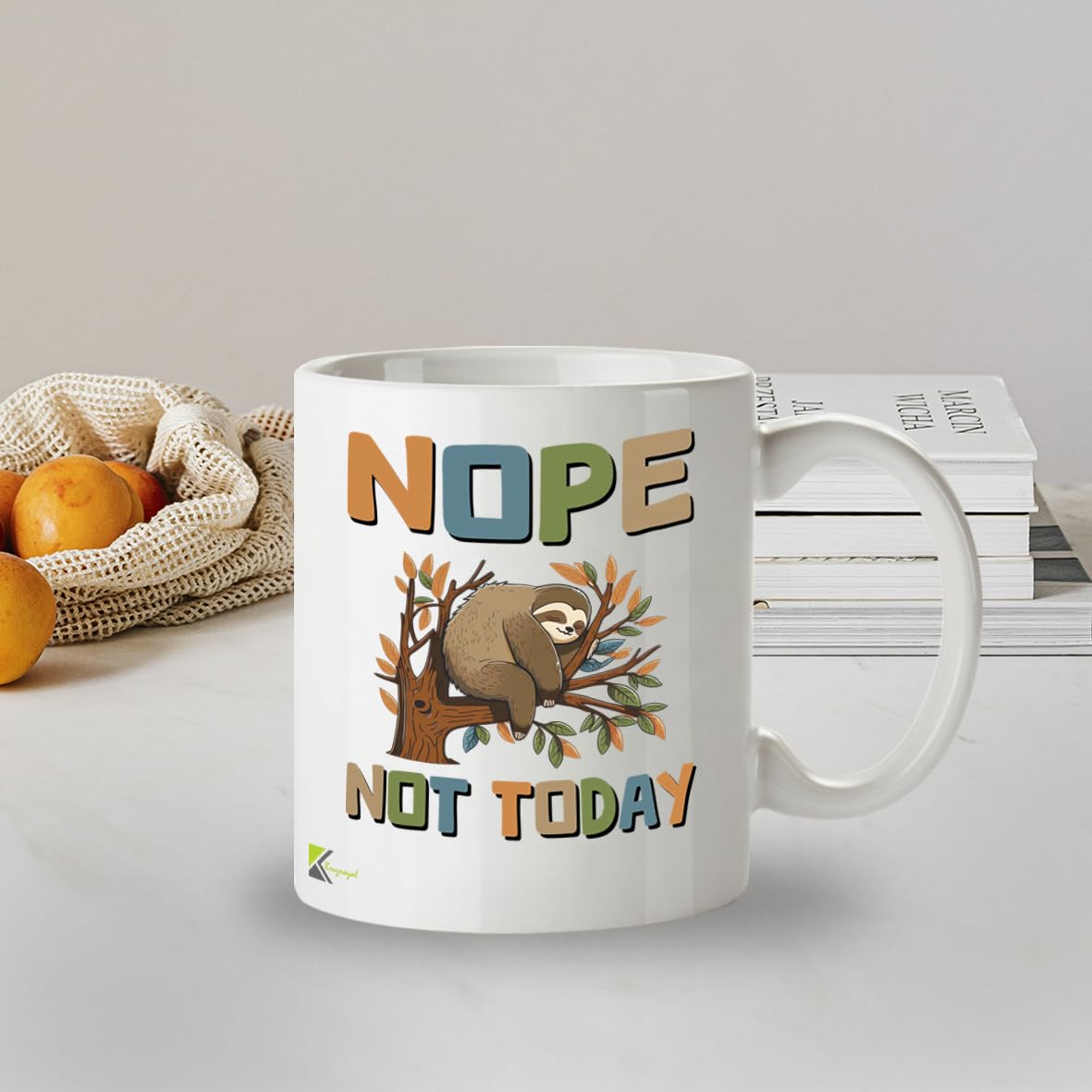 Kruzroyal DZ968 Nope Not Today Sloth Coffee Mug - Funny Sarcastic Anti-Morning Gift for Men, Women, Friends, Coworkers, Mom, Dad - 11oz White Ceramic