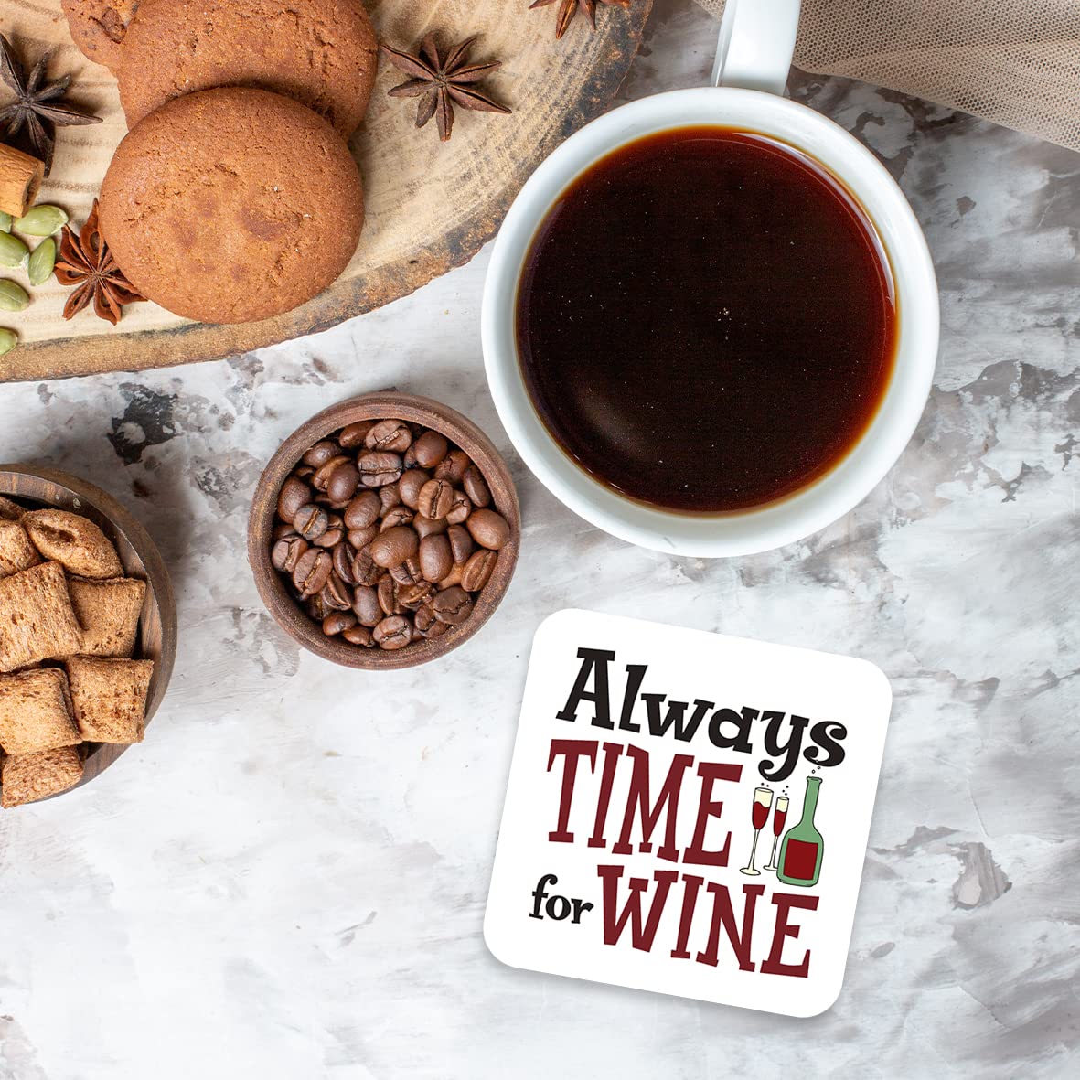 CS529 Always time for Wine Novelty Funny Coffee Tea Drink Gift Glossy MDF Wooden Coaster