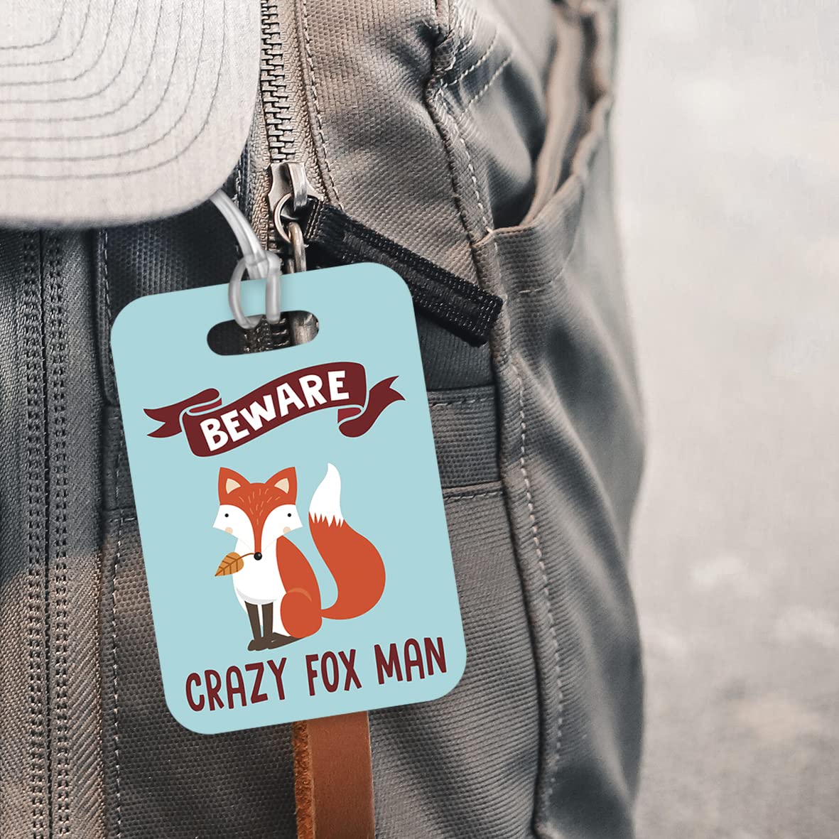 LT128 Beware Crazy Fox Man Novelty Funny Unique Designer Gift Glossy Plastic Suitcase Luggage Tag