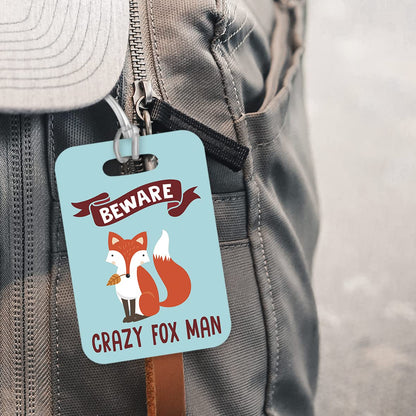 LT128 Beware Crazy Fox Man Novelty Funny Unique Designer Gift Glossy Plastic Suitcase Luggage Tag