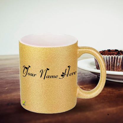 Kruzroyal Personalised Gold/Silver Glitter Mug, Customisable Name 11OZ Ceramic Mug