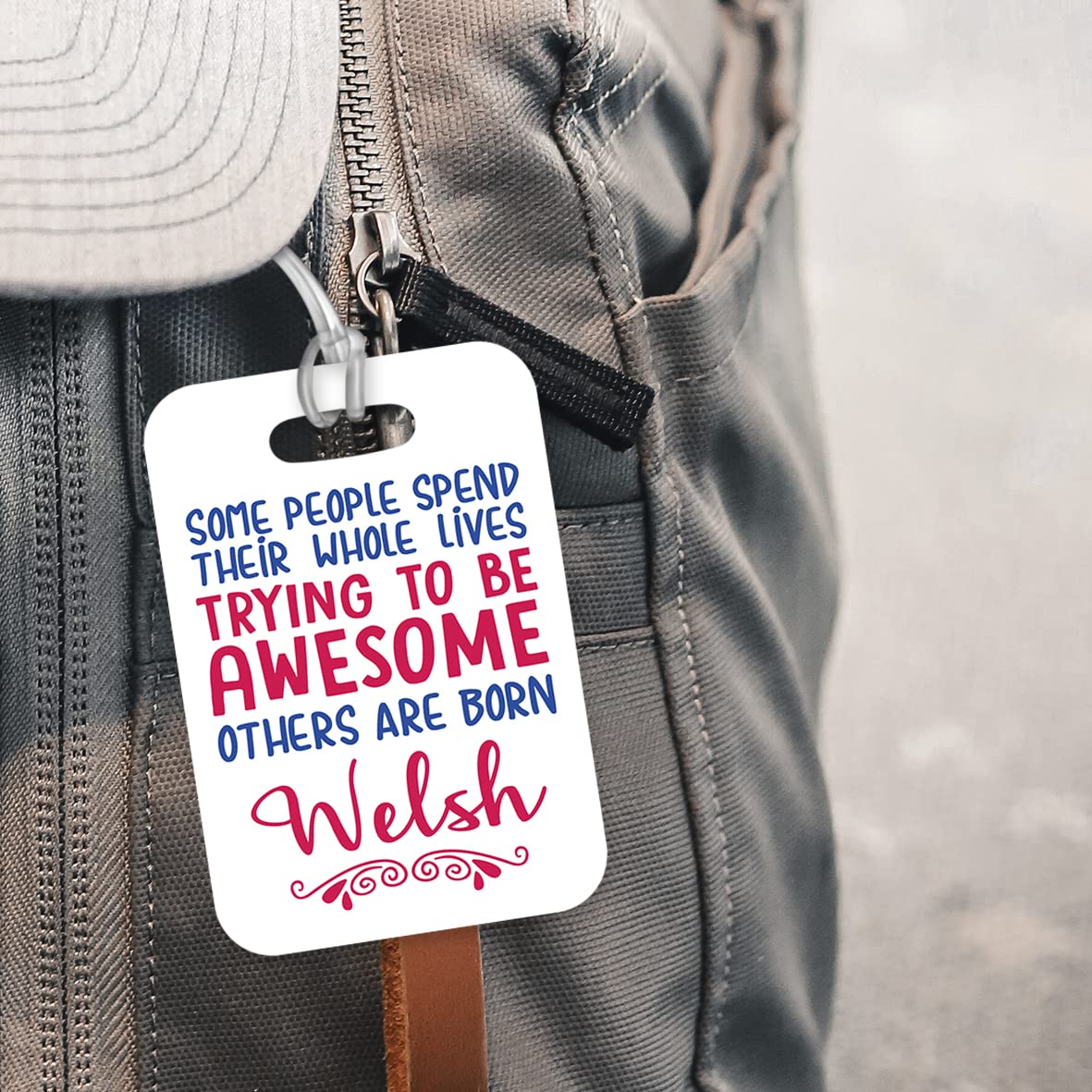 LT164 Some People Spend Their Whole Lives Trying to Be Awesome, Other are Born Welsh Novelty Funny Unique Designer Gift Glossy Plastic Suitcase Luggage Tag