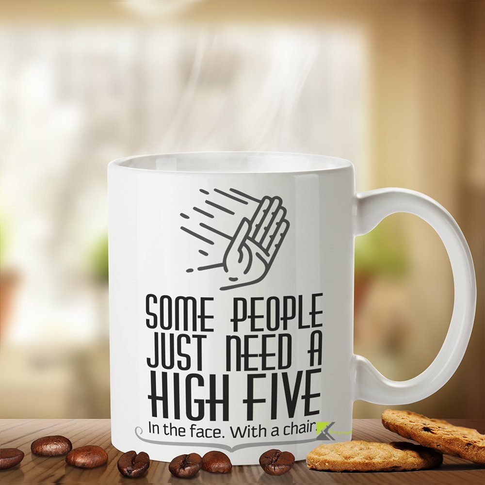 Kruzroyal High Five in The Face Funny Mug, Sarcastic Novelty Coffee Cup, Gag Gift for Work Colleague
