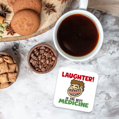 CS417 Laughter! is The Best Medicine Novelty Funny Coffee Tea Drink Gift Glossy MDF Wooden Coaster