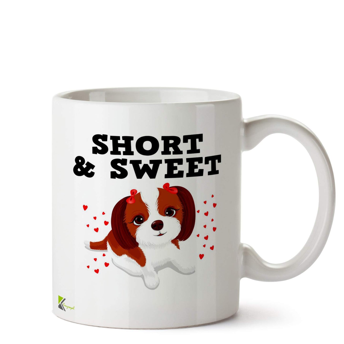 Kruzroyal Short & Sweet Puppy Mug | Cute Dog Lover Gift Ceramic Coffee Tea Cup for Her, Friend, Kids, Pet Owner