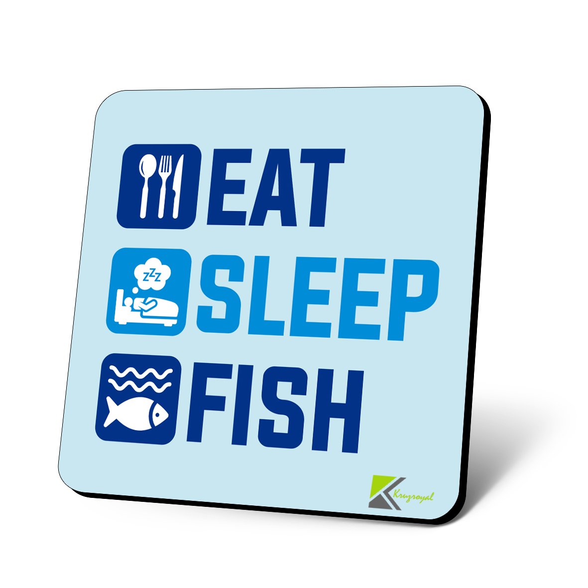 CS663 Eat Sleep Fish Novelty Funny Coffee Tea Drink Gift Glossy MDF Wooden Coaster