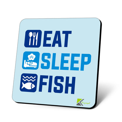 CS663 Eat Sleep Fish Novelty Funny Coffee Tea Drink Gift Glossy MDF Wooden Coaster