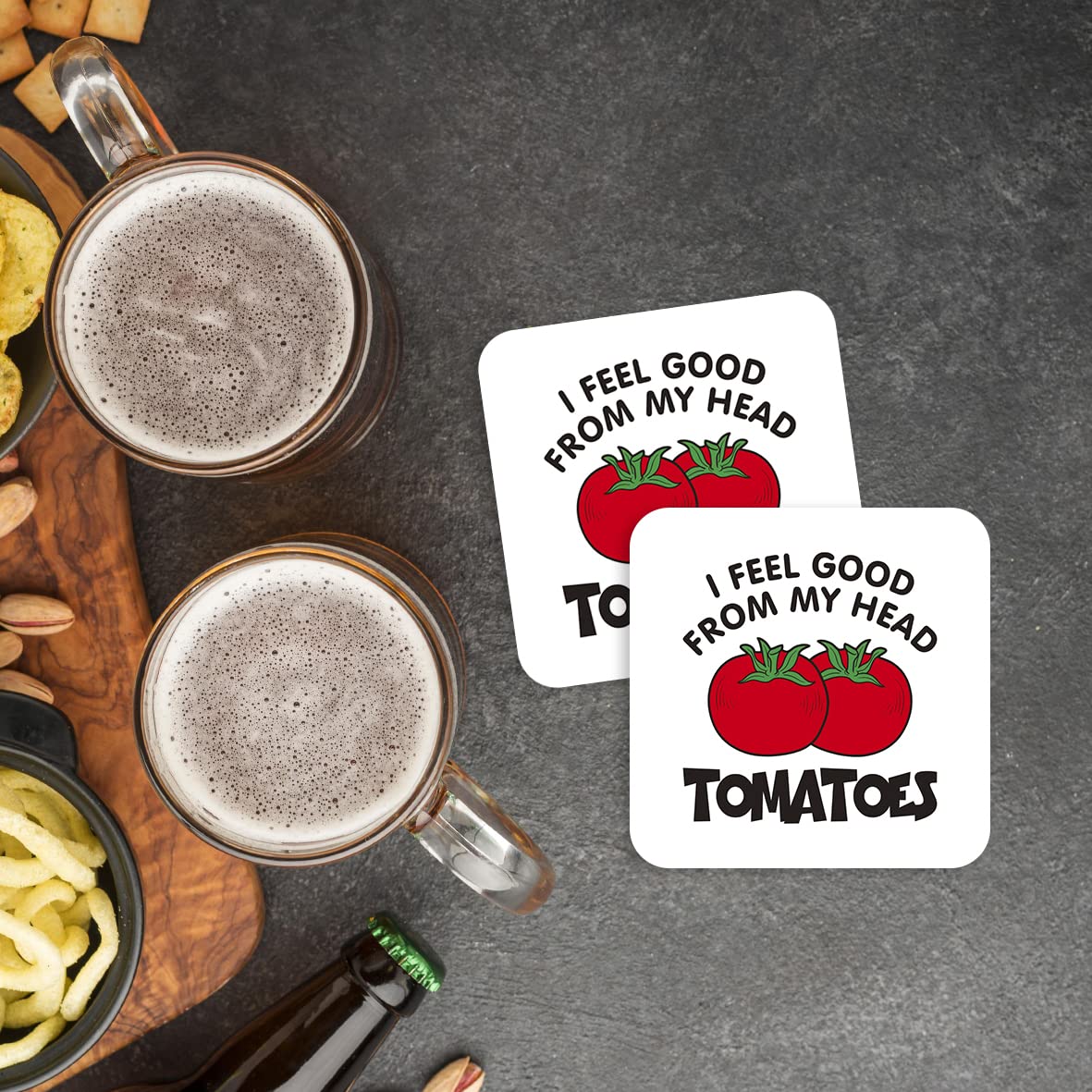 CS405 I Feel Good from My Head Tomatoes Novelty Funny Coffee Tea Drink Gift Glossy MDF Wooden Coaster