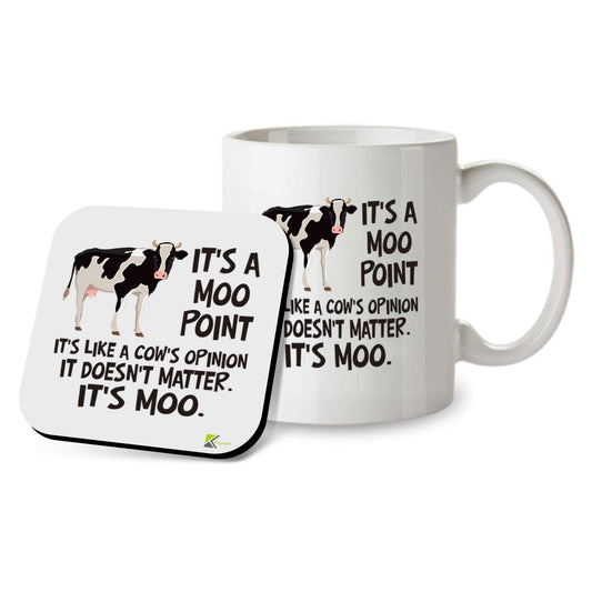 Kruzroyal SM079 It's a moo Point. It's Like a Cow's Opinion. It Doesn't Matter. It's MOO - 11OZ Mug & Matching Coaster Set