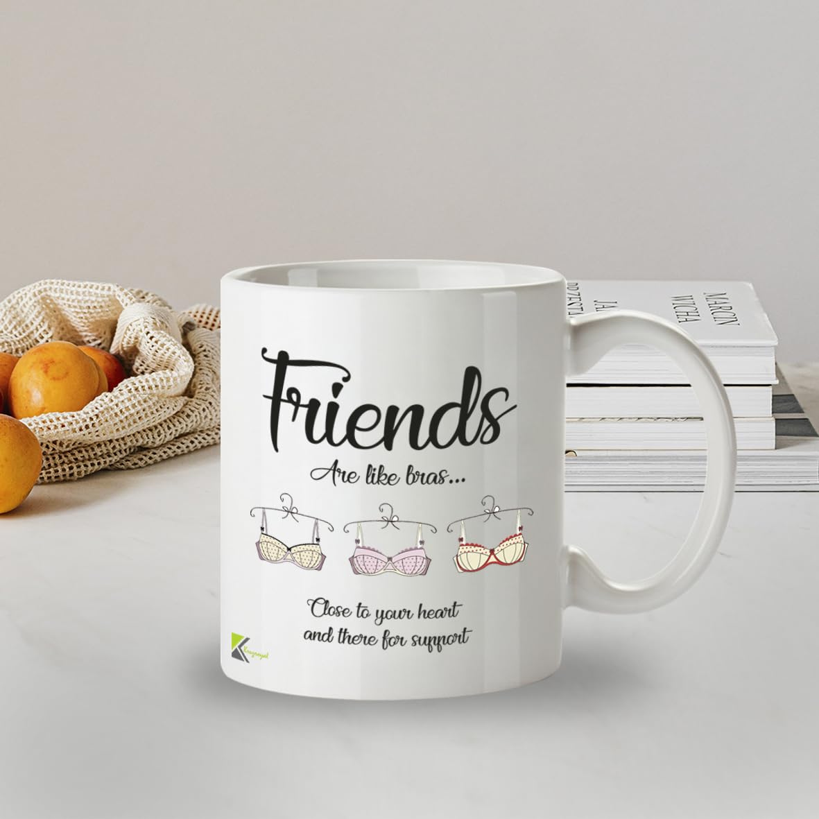 Kruzroyal DZ279 Friends are Like Bras... Close to Your Heart and There for Support Funny Novelty Great Gift Idea Coffee Tea Mug | Gift for Best Friend, Bestie, Women