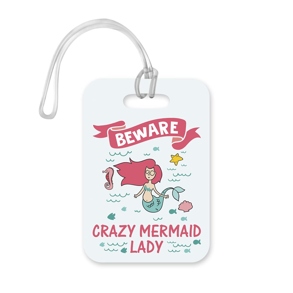 LT185 Beware Crazy Mermaid Lady Novelty Funny Unique Designer Gift Glossy Plastic Suitcase Luggage Tag