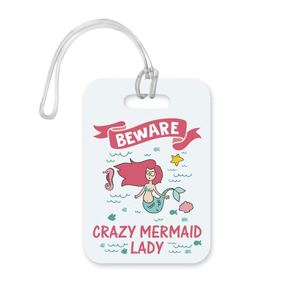 LT185 Beware Crazy Mermaid Lady Novelty Funny Unique Designer Gift Glossy Plastic Suitcase Luggage Tag