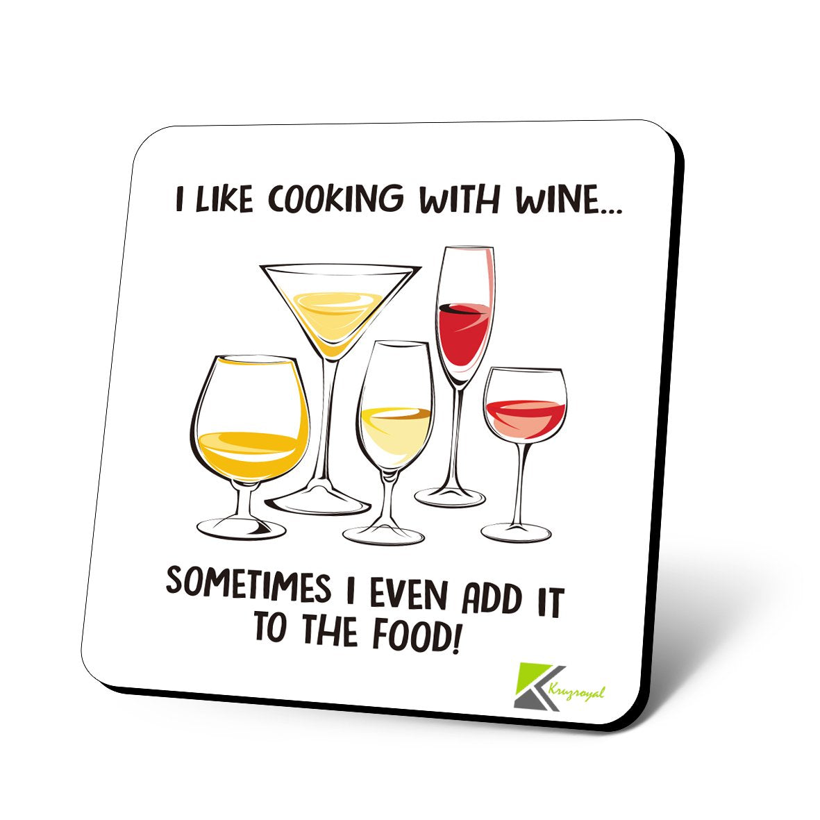 CS611 I Like Cooking with Wine Sometimes i Even add it to The Food! Novelty Funny Coffee Tea Drink Gift Glossy MDF Wooden Coaster