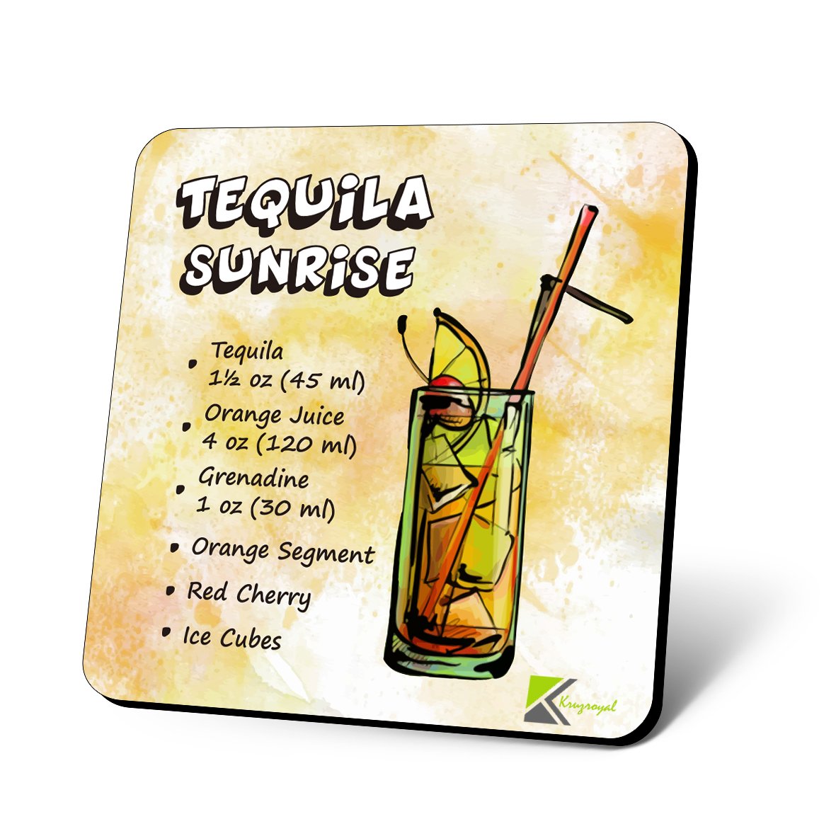 CS691 Drink Recipe Tequila Sunrise Novelty Funny Coffee Tea Drink Gift Glossy MDF Wooden Coaster