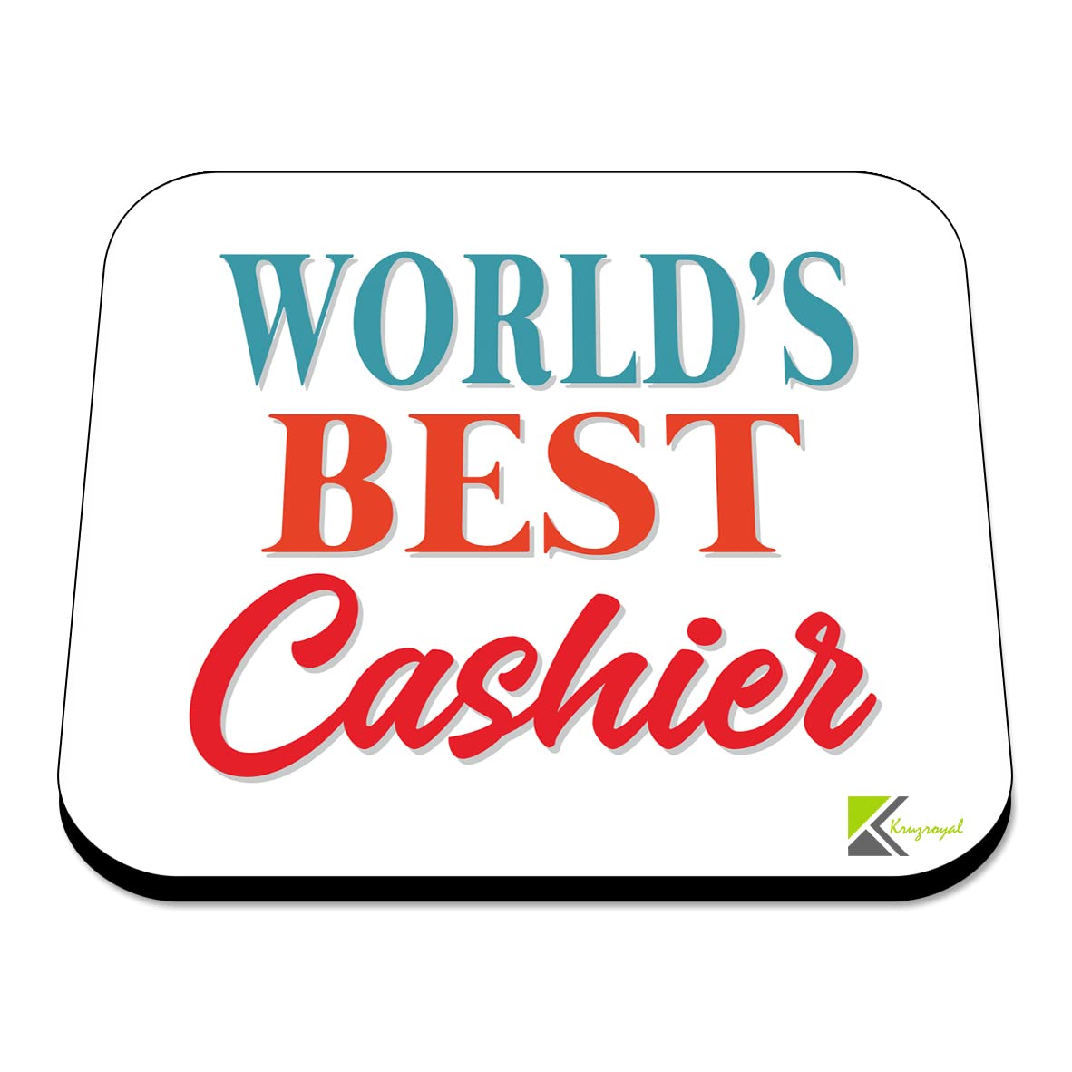 WB079 World's Best Cashier MDF Wooden Coaster by Kruzroyal | Gift for Cashier | Unique Novelty Present | 9cm x 9cm | Coffee Tea MDF Wooden Coaster