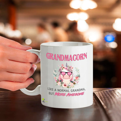 Kruzroyal DZ953 Funny Grandmacorn Coffee Mug | 11oz White Ceramic Unicorn Grandma Gift | Like A Normal Grandma But More Awesome Novelty Present for Grandmothers, Nana, Gigi