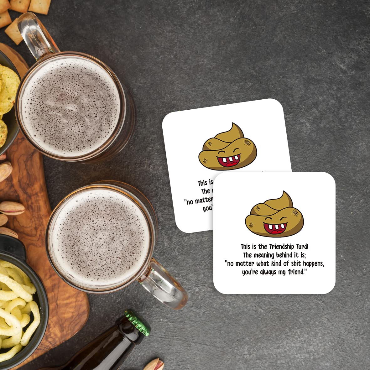 CS742 This is the friendship turd! no matter what kind of shit happens, you're always my friend Novelty Funny Coffee Tea Drink Gift Glossy MDF Wooden Coaster for Men Women BFF Mate