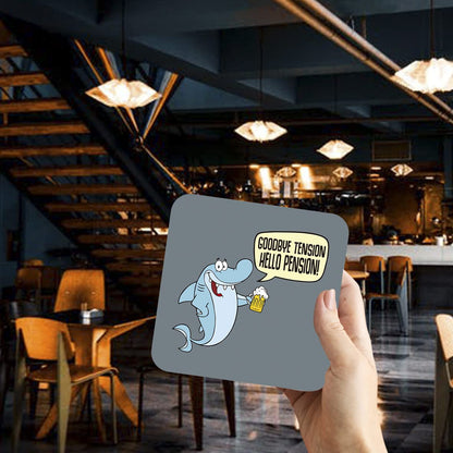 CS685 Goodbye Tension Hello Pension! Novelty Funny Coffee Tea Drink Gift Glossy MDF Wooden Coaster