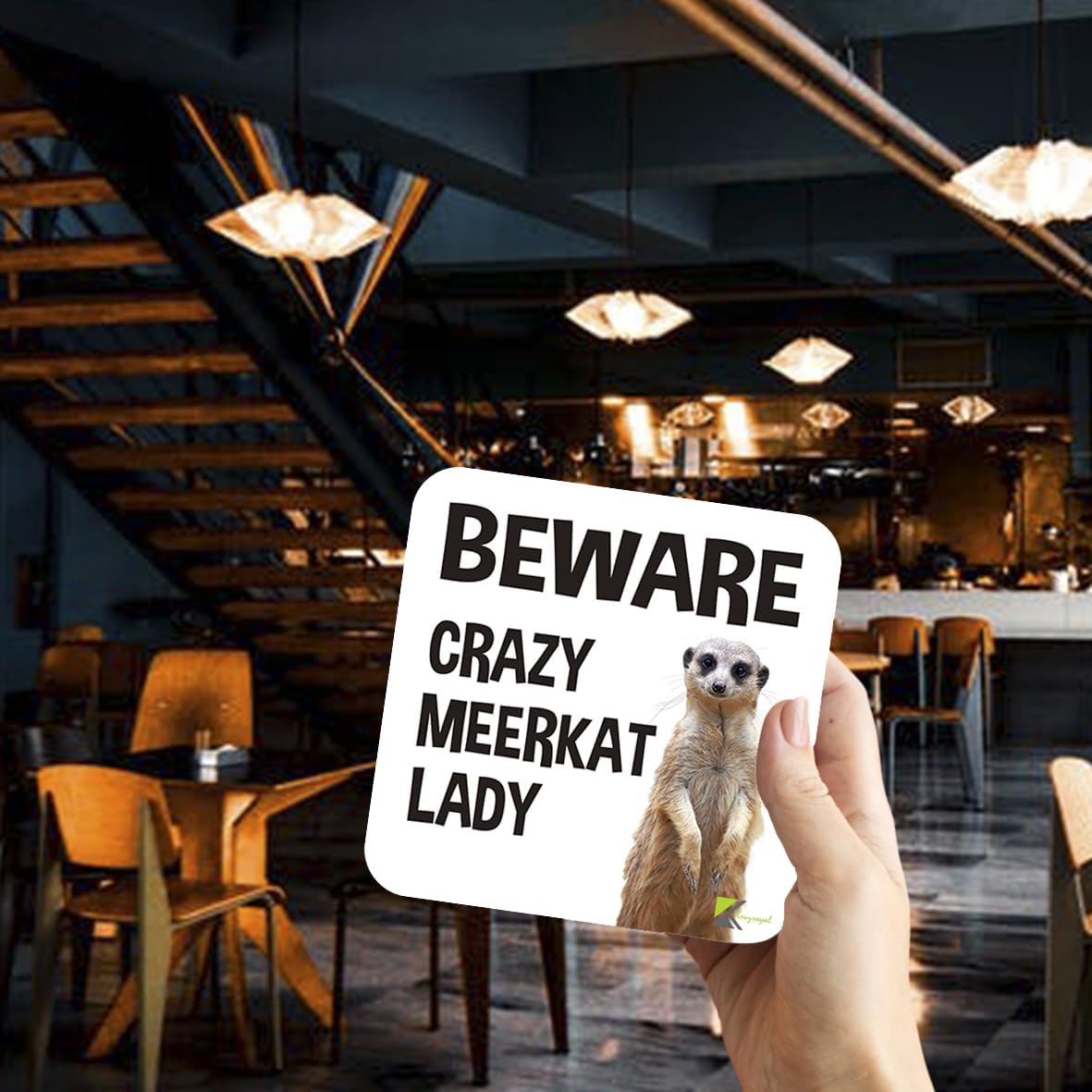CS061 Beware crazy meerkat lady Novelty Funny Coffee Tea Drink Gift Glossy MDF Wooden Coaster | Gifts for Her, Women, Mum, Friend | Birthday & Animal Lover Present