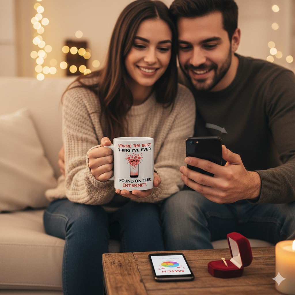 Kruzroyal Funny Anniversary Mug - You’re The Best Thing I’ve Ever Found on The Internet - Novelty Gift for Boyfriend, Girlfriend, Husband, Wife - Internet Dating Birthday Present - 11oz Ceramic Cup